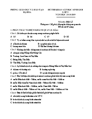 Đề khảo sát học sinh giỏi môn Địa lý Lớp 9 - Năm học 2018-2019 - Phòng giáo dục và đào tạo Hạ Hòa (Có đáp án)